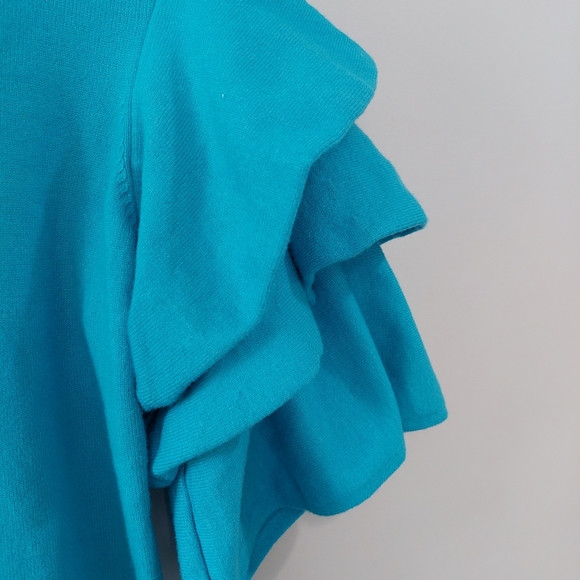 Ashro dress Medium cyan blue layered sleeve crew neck bodycon knee length - Picture 3 of 4